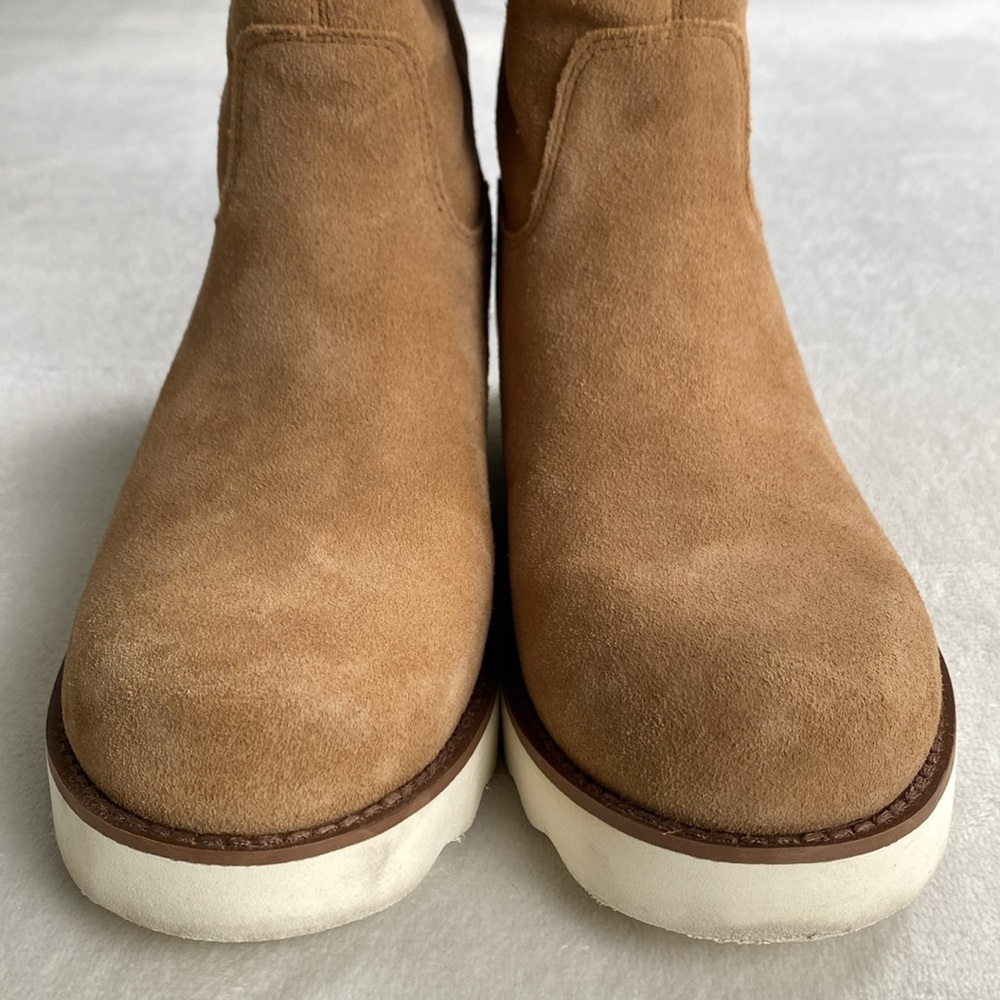 Coach Vitoria Suede Faux Curly Shearling Mid Calf Boots | Camel/Natural - Picture 4 of 15